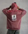 Erkek 3 İplik Pamuklu Baskılı Kapüşonlu Cepli Sweatshirt Hoodie - Gül Kurusu