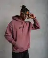 Erkek 3 İplik Pamuklu Baskılı Kapüşonlu Cepli Sweatshirt Hoodie - Gül Kurusu