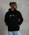 Erkek 3 İplik Pamuklu Baskılı Kapüşonlu Cepli Sweatshirt Hoodie - Siyah
