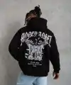 Erkek 3 İplik Pamuklu Baskılı Kapüşonlu Cepli Sweatshirt Hoodie - Siyah