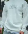 Erkek 3 İplik Pamuklu Bisiklet Yaka Baskılı SweatShirt - Beyaz