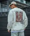 Erkek 3 iplik pamuklu Bisiklet Yaka Baskılı SweatShirt - Beyaz