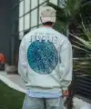 Erkek 3 İplik Pamuklu Bisiklet Yaka Baskılı SweatShirt - Beyaz