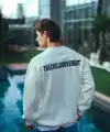 Erkek 3 iplik pamuklu Bisiklet Yaka Baskılı SweatShirt - Beyaz