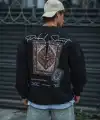 Erkek 3 iplik Pamuklu Bisiklet Yaka Baskılı SweatShirt - Siyah