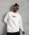 Erkek 3 İplik Pamuklu Bisiklet Yaka Gangster Baskılı Sweatshirt - Beyaz