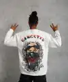 Erkek 3 İplik Pamuklu Bisiklet Yaka Gangster Baskılı Sweatshirt - Beyaz