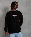 Erkek 3 İplik Pamuklu Bisiklet Yaka Gangster Baskılı Sweatshirt - Siyah