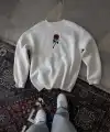 ERKEK 3 iplik Pamuklu Bisiklet Yaka Ön Ve Arka Baskılı SweatShirt -  Beyaz