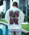 Erkek 3 iplik pamuklu Bisiklet Yaka Ön ve Arka Baskılı SweatShirt - Beyaz