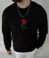 ERKEK 3 iplik Pamuklu Bisiklet Yaka Ön Ve Arka Baskılı SweatShirt - Siyah