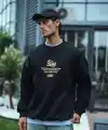 Erkek 3 iplik pamuklu Bisiklet Yaka Ön Ve Arka Baskılı SweatShirt - Siyah