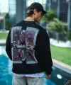 Erkek 3 iplik pamuklu Bisiklet Yaka Ön ve Arka Baskılı SweatShirt - Siyah