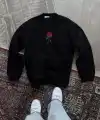 ERKEK 3 iplik Pamuklu Bisiklet Yaka Ön Ve Arka Baskılı SweatShirt - Siyah