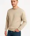 Erkek 3 İplik Pamuklu Düz Bisiklet Yaka SweatShirt - Bej