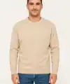 Erkek 3 İplik Pamuklu Düz Bisiklet Yaka SweatShirt - Bej