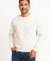 Erkek 3 İplik Pamuklu Düz Bisiklet Yaka SweatShirt - Beyaz