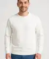 Erkek 3 İplik Pamuklu Düz Bisiklet Yaka SweatShirt - Beyaz