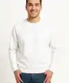Erkek 3 İplik Pamuklu Düz Bisiklet Yaka SweatShirt - Beyaz