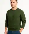 Erkek 3 İplik Pamuklu Düz Bisiklet Yaka SweatShirt - Haki
