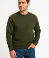 Erkek 3 İplik Pamuklu Düz Bisiklet Yaka SweatShirt - Haki