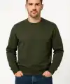 Erkek 3 İplik Pamuklu Düz Bisiklet Yaka SweatShirt - Haki