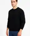 Erkek 3 İplik Pamuklu Düz Bisiklet Yaka SweatShirt - Siyah
