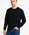 Erkek 3 İplik Pamuklu Düz Bisiklet Yaka SweatShirt - Siyah