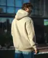Erkek 3 İplik Pamuklu Kapüşonlu Basic SweatShirt Hoodie - Bej