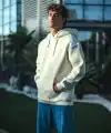 Erkek 3 İplik Pamuklu Kapüşonlu Basic SweatShirt Hoodie - Beyaz