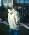 Erkek 3 İplik Pamuklu Kapüşonlu Basic SweatShirt Hoodie - Beyaz