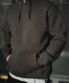 Erkek 3 İplik Pamuklu Kapüşonlu Basic SweatShirt Hoodie - Füme