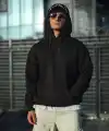 Erkek 3 İplik Pamuklu Kapüşonlu Basic SweatShirt Hoodie - Siyah