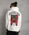 Erkek 3 İplik Pamuklu Kapüşonlu Baskılı Cepli Oversize Sweatshirt Hoodie - Beyaz