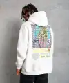 Erkek 3 İplik Pamuklu Kapüşonlu Baskılı Cepli Oversize Sweatshirt Hoodie - Beyaz