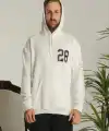 Erkek 3 İplik Pamuklu Kapüşonlu Baskılı Cepli Oversize Sweatshirt Hoodie - Beyaz