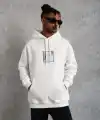 Erkek 3 İplik Pamuklu Kapüşonlu Baskılı Cepli Oversize Sweatshirt Hoodie - Beyaz