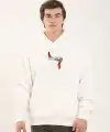 Erkek 3 İplik Pamuklu Kapüşonlu Baskılı Cepli Oversize Sweatshirt Hoodie - Beyaz