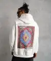 Erkek 3 İplik Pamuklu Kapüşonlu Baskılı Cepli Oversize Sweatshirt Hoodie - Beyaz