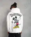 Erkek 3 İplik Pamuklu Kapüşonlu Baskılı Cepli Oversize Sweatshirt Hoodie - Beyaz