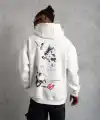 Erkek 3 İplik Pamuklu Kapüşonlu Baskılı Cepli Oversize Sweatshirt Hoodie - Beyaz