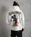 Erkek 3 İplik Pamuklu Kapüşonlu Baskılı Cepli Oversize Sweatshirt Hoodie - Beyaz