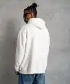 Erkek 3 İplik Pamuklu Kapüşonlu Baskılı Cepli Oversize Sweatshirt Hoodie - Beyaz