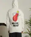Erkek 3 İplik Pamuklu Kapüşonlu Baskılı Cepli Oversize Sweatshirt Hoodie - Beyaz