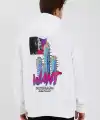 Erkek 3 İplik Pamuklu Kapüşonlu Baskılı Cepli Oversize Sweatshirt Hoodie - Beyaz