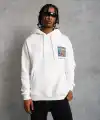 Erkek 3 İplik Pamuklu Kapüşonlu Baskılı Cepli Oversize Sweatshirt Hoodie - Beyaz