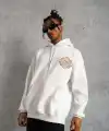 Erkek 3 İplik Pamuklu Kapüşonlu Baskılı Cepli Oversize Sweatshirt Hoodie - Beyaz