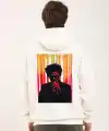 Erkek 3 İplik Pamuklu Kapüşonlu Baskılı Cepli Oversize Sweatshirt Hoodie - Beyaz