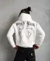 Erkek 3 İplik Pamuklu Kapüşonlu Baskılı Cepli Oversize Sweatshirt Hoodie - Beyaz