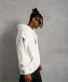 Erkek 3 İplik Pamuklu Kapüşonlu Baskılı Cepli Oversize Sweatshirt Hoodie - Beyaz